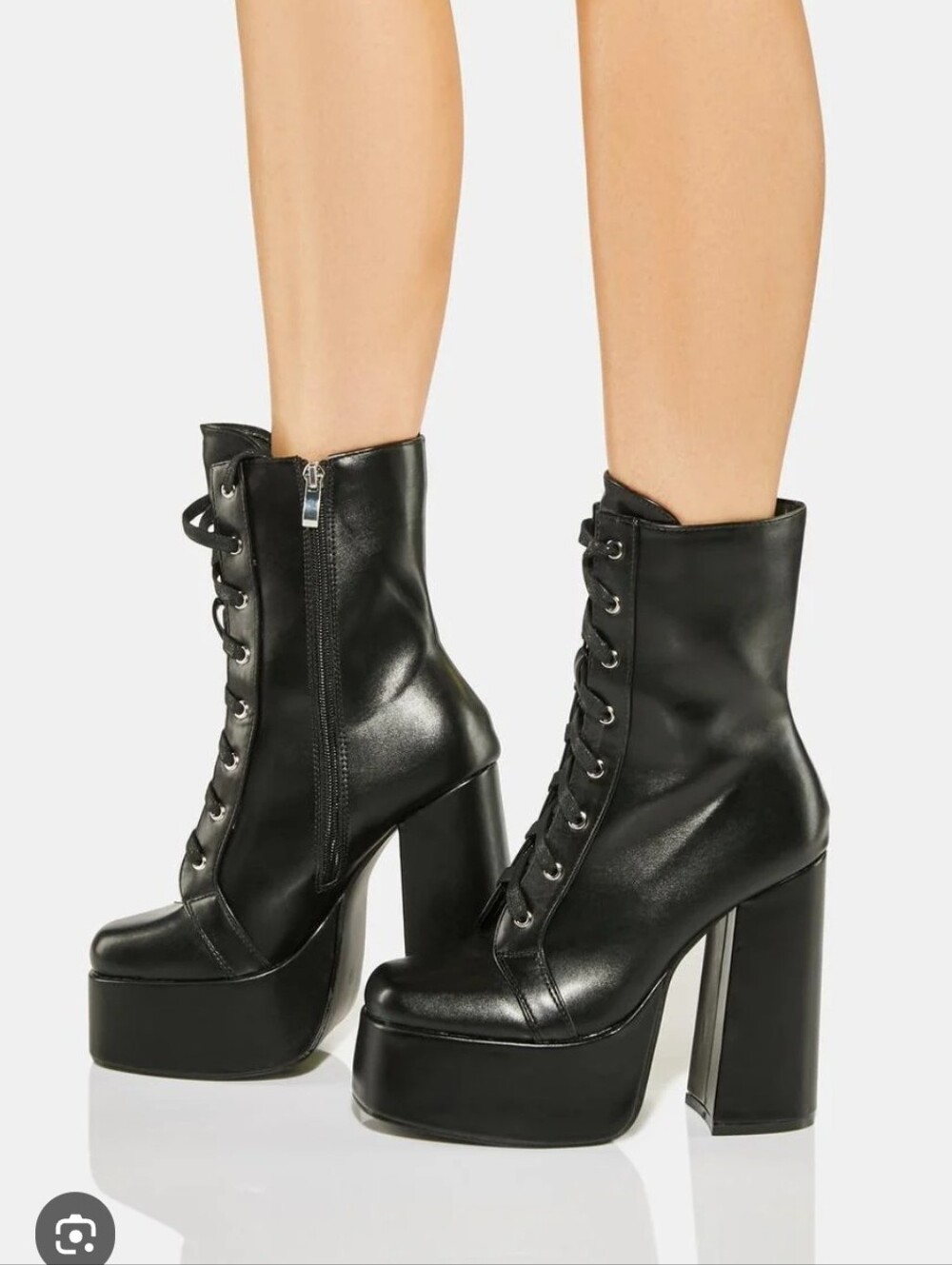 Dollskill Lamoda Women's Black Lace-Up Platform Heeled Boots Size 10
